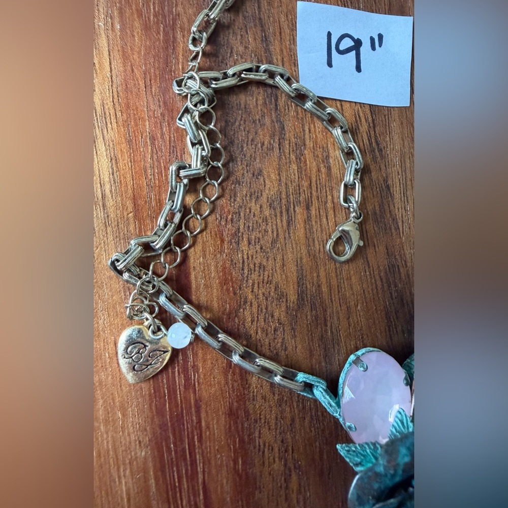 Betsey Johnson Blue and Gold Floral Necklace Cluster Rustic Chain Rose Flower - Picture 5 of 6